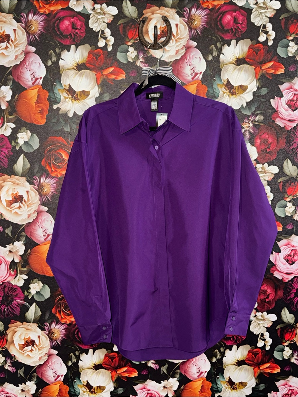 Express Women’s Purple Satin Button-Down Shirt, NWT, Small